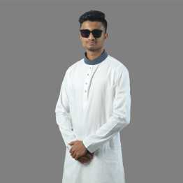 "Men's Regular Fit Panjabi  Collar & Calf Contrast"